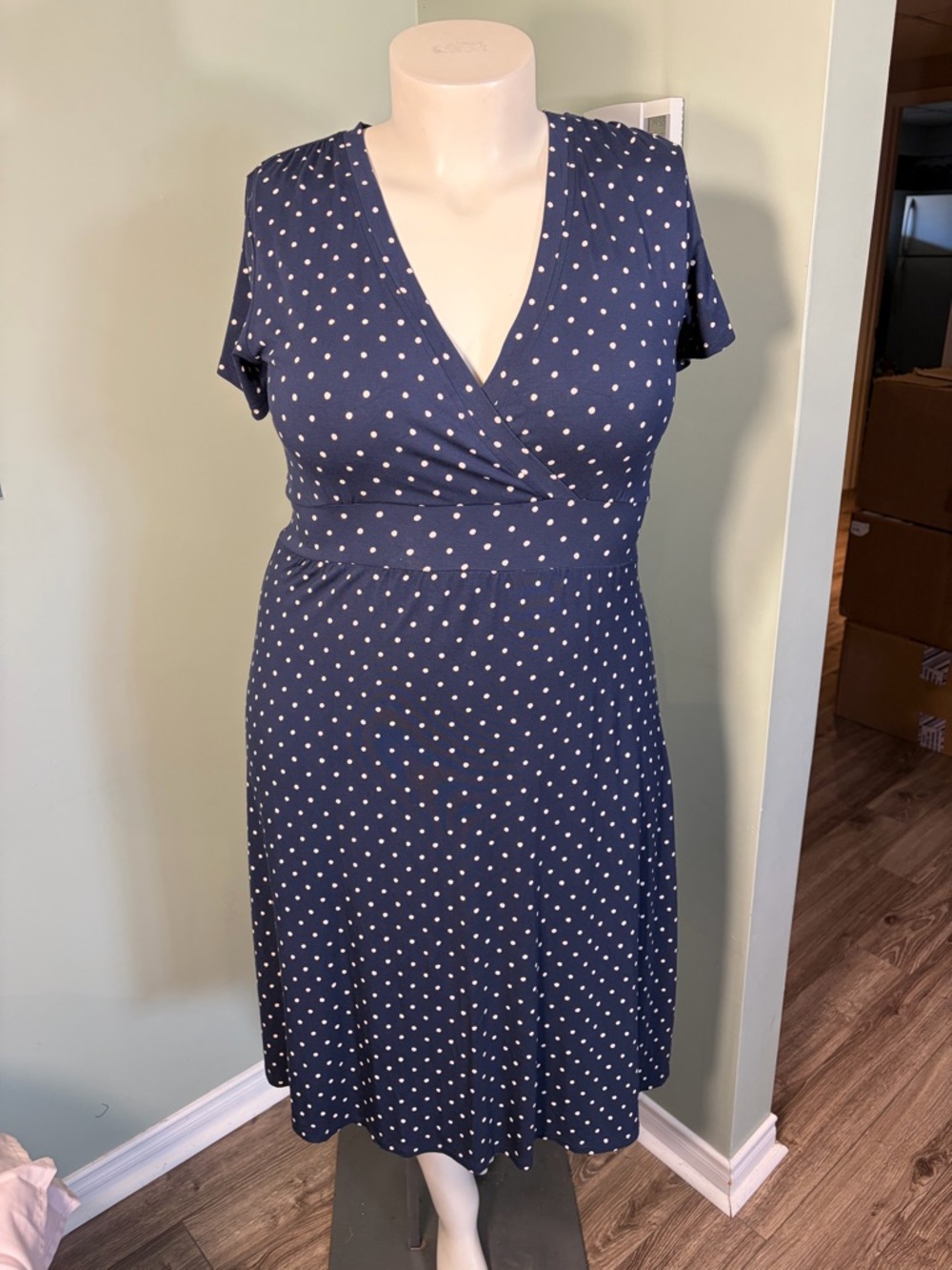 127. L.L Bean Navy Polka Dot Wrap-Style Dress